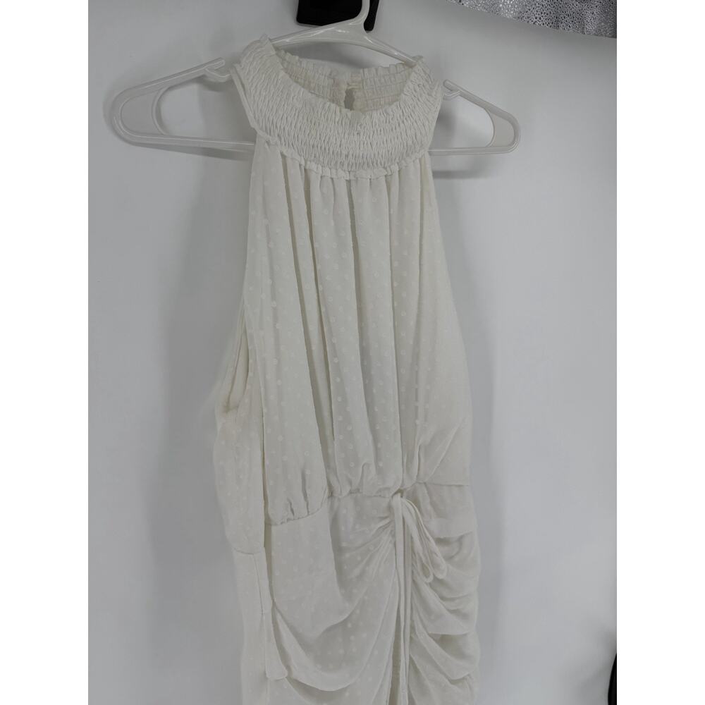 NEW Lena White Sleeveless Halter Neck Mini Dress Polka Dot Cinch Hem Large - Picture 5 of 11